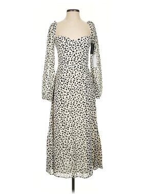 NWT Reformation Shelby Dress Ocelot White and Black Polka Dot Midi Slit Size 4